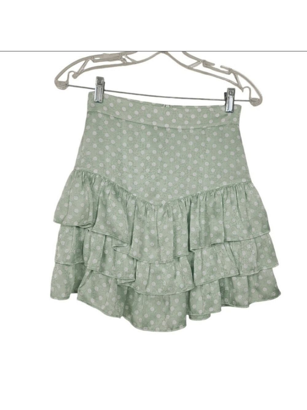 Zara Mint Green White Polka Dot Ruffle Mini Skirt XS